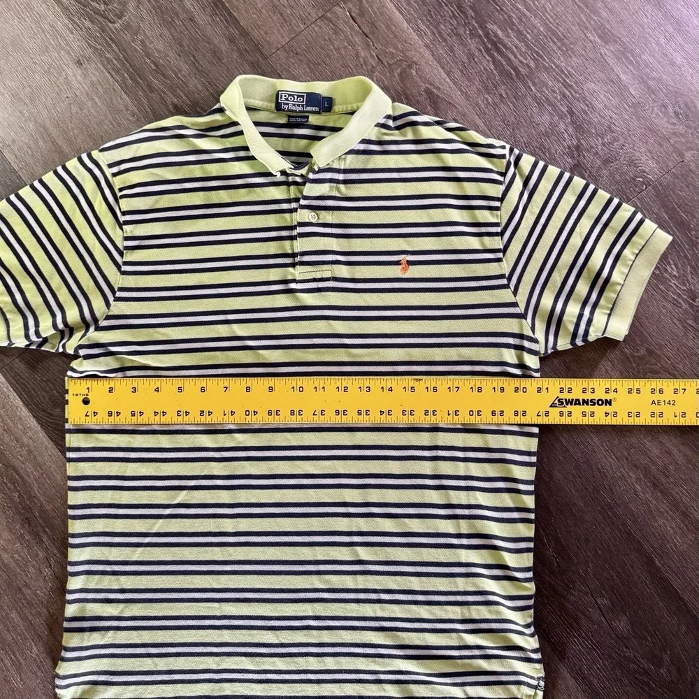 Polo Ralph Lauren‎ Striped Polo Mens L Yellow Navy Blue Pony Logo Cotton Pique